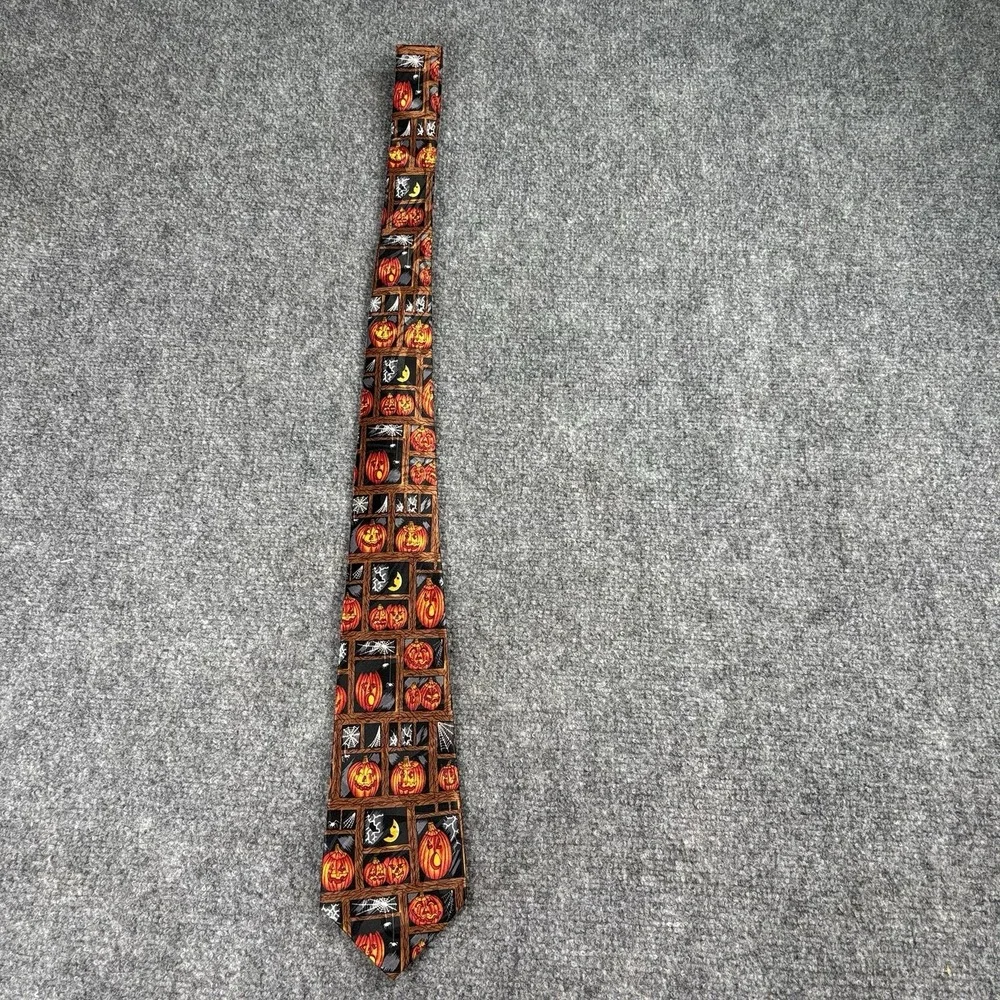 Steven Harris Halloween Tie‎ Men Handmade Black Pumpkin Spookycore Retro Novelty